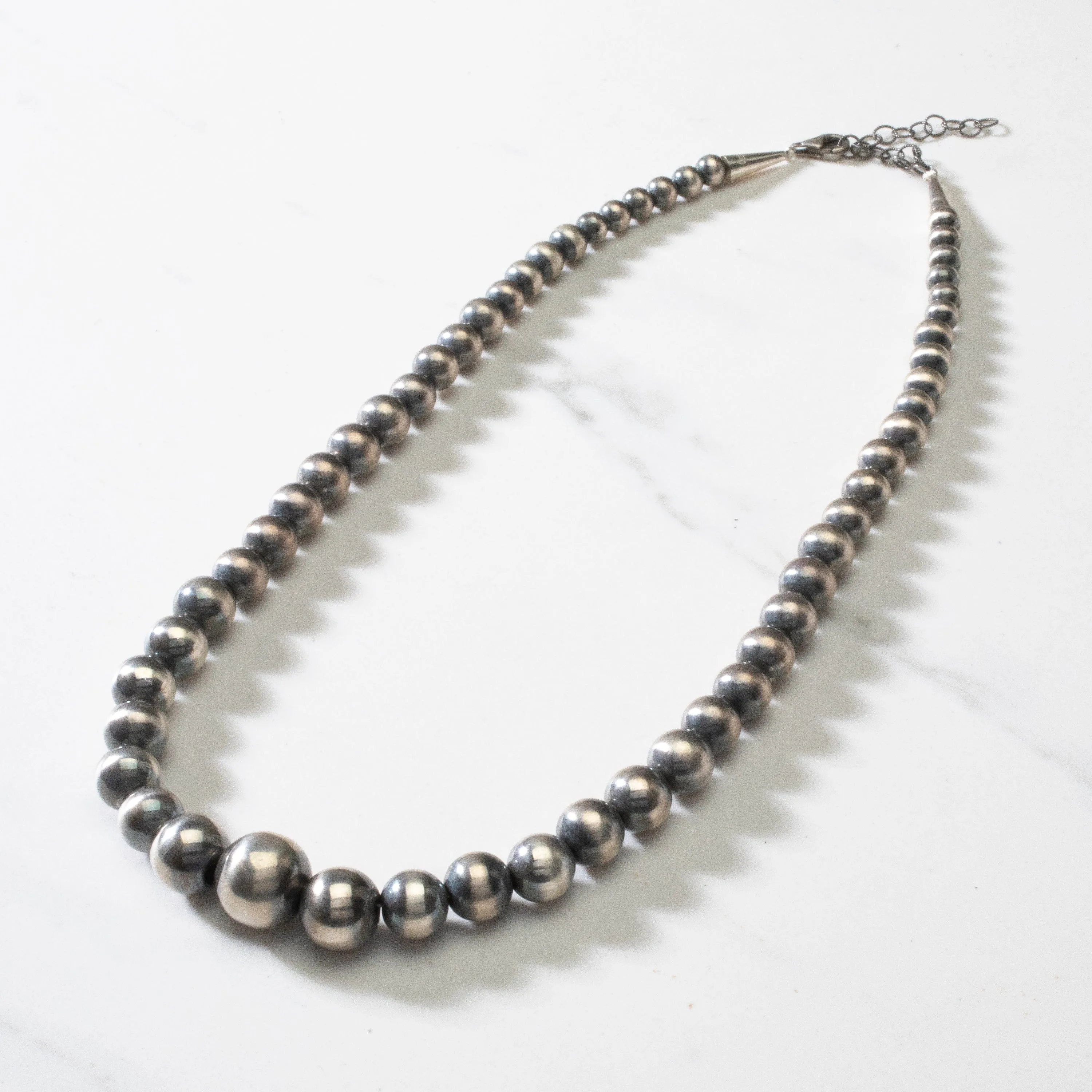 18 Single Strand Graduated 5mm - 14mm Navajo Pearl USA Native American Made 925 Sterling Silver Necklace