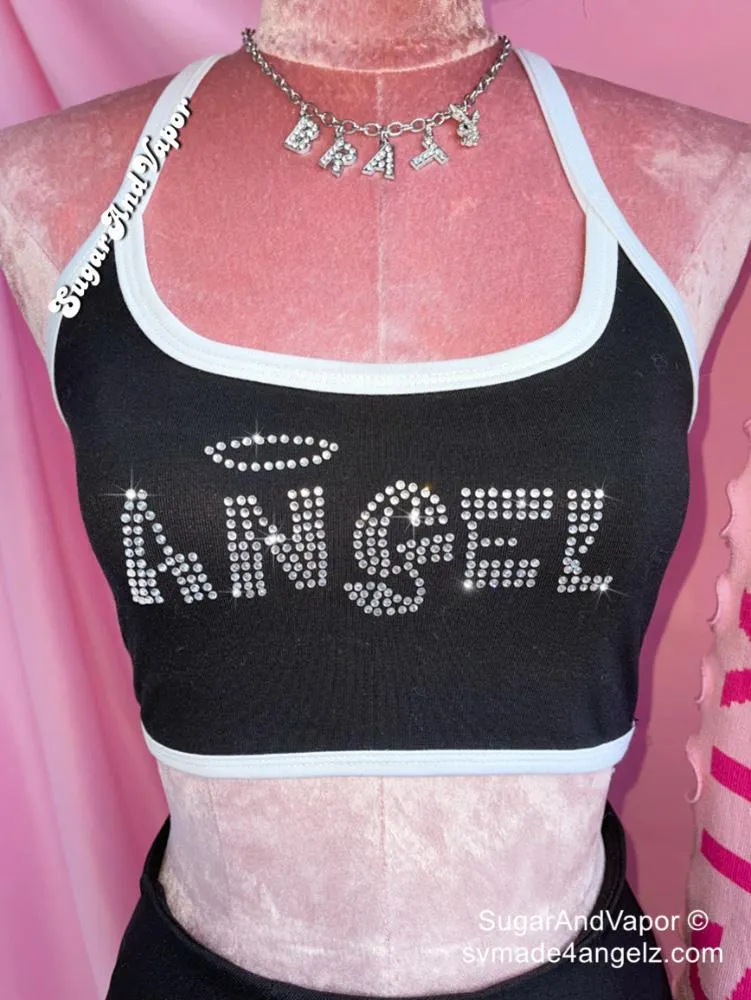 2000s Bling Angel Halter Crop Top