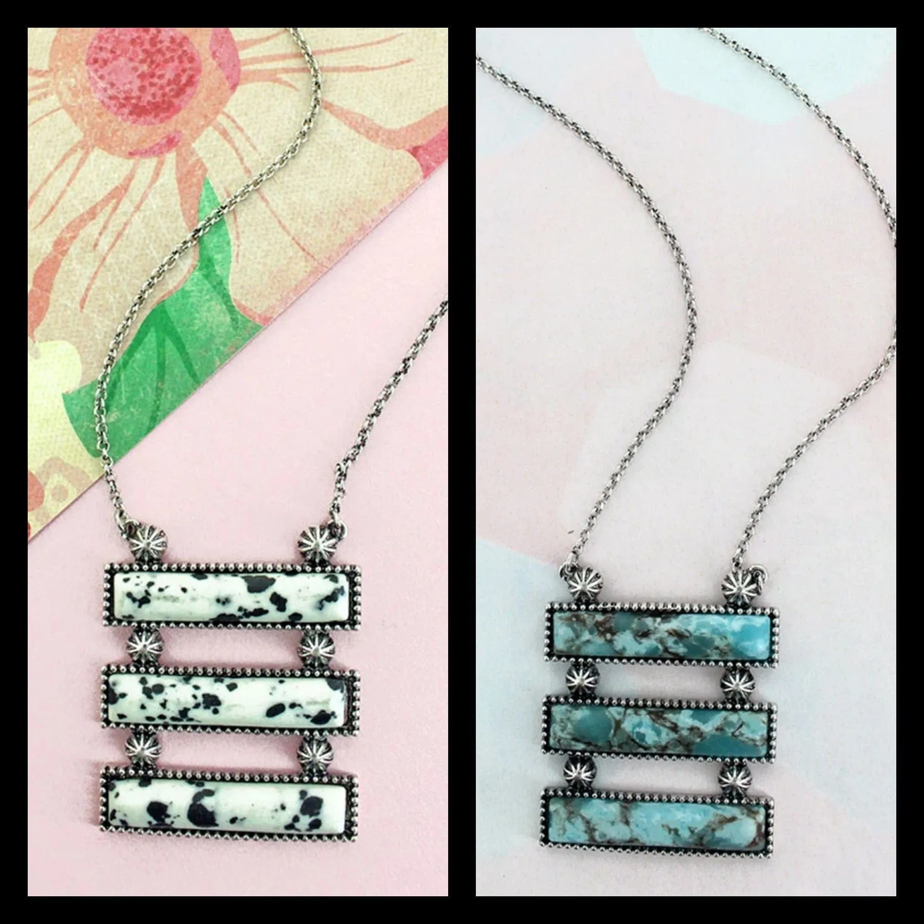 3 layer turquoise bar NECKLACE