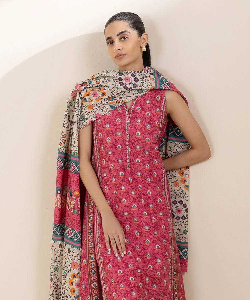 3 Piece - Printed Khaddar Suit