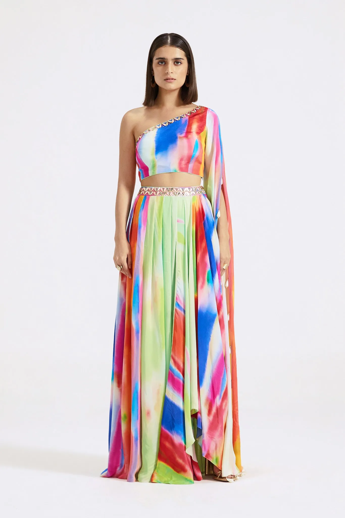 51Z027-RO Multicolor Crepe One Shoulder Dress