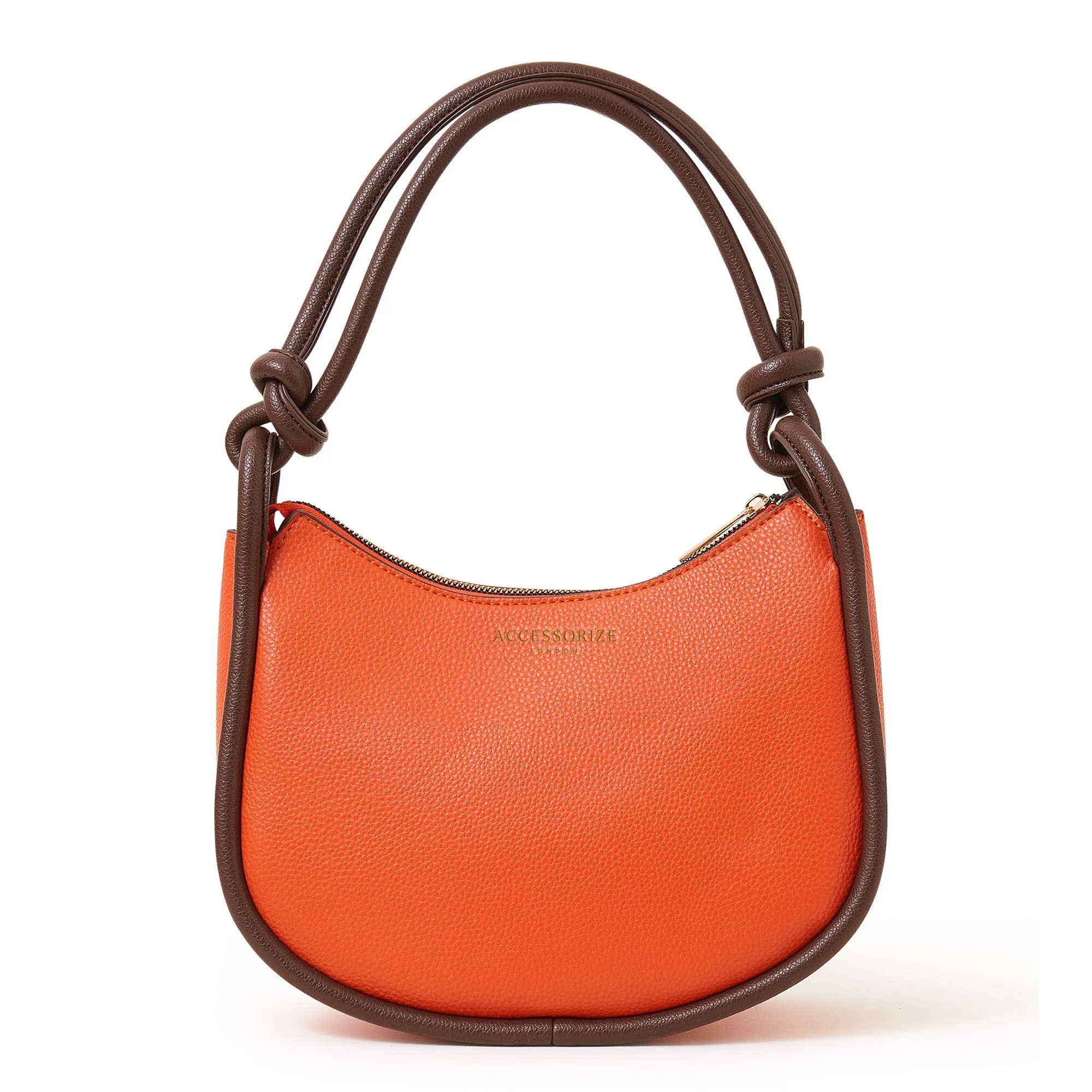 Accessorize London Women's Faux Leather Orange Contrast Knotted Shoulder Bag