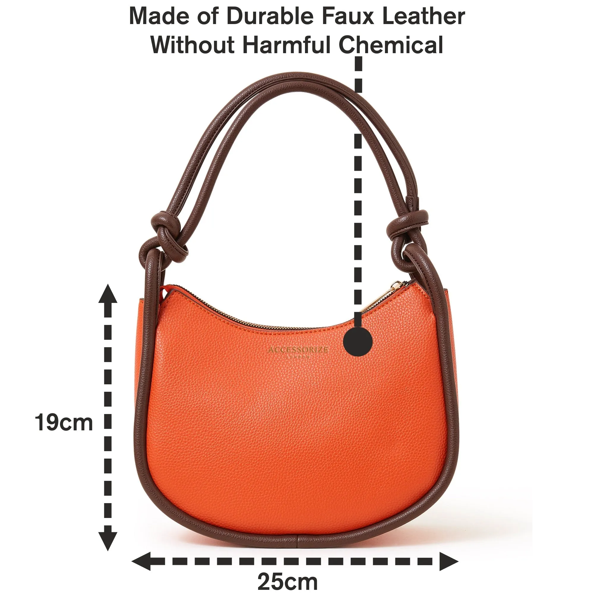 Accessorize London Women's Faux Leather Orange Contrast Knotted Shoulder Bag