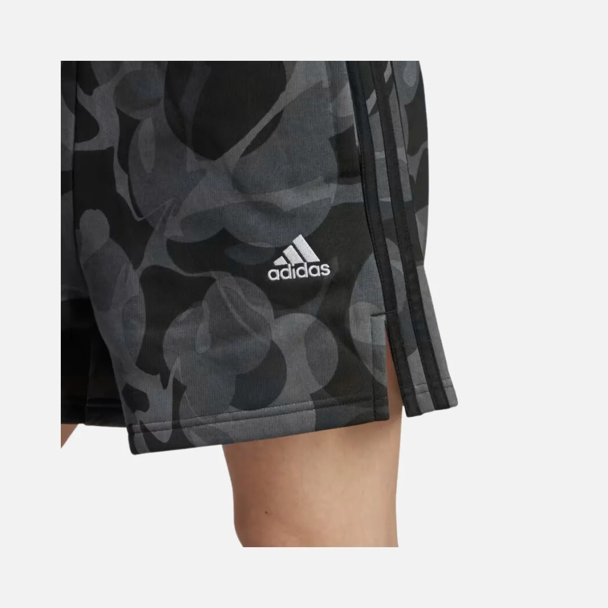 Adidas Floral Graphic 3-Stripes Women's Fleece Shorts -Black/Multicolor