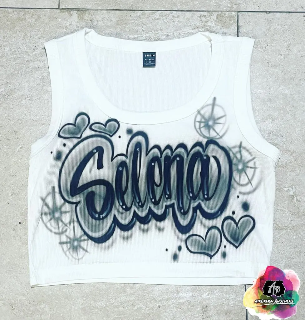 Airbrush Name & Hearts Crop Top Design