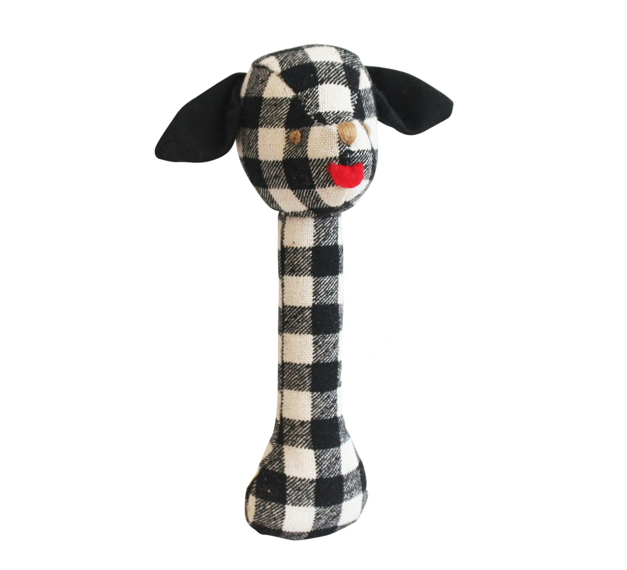 Alimrose Puppy Stick Rattle Black Check Linen