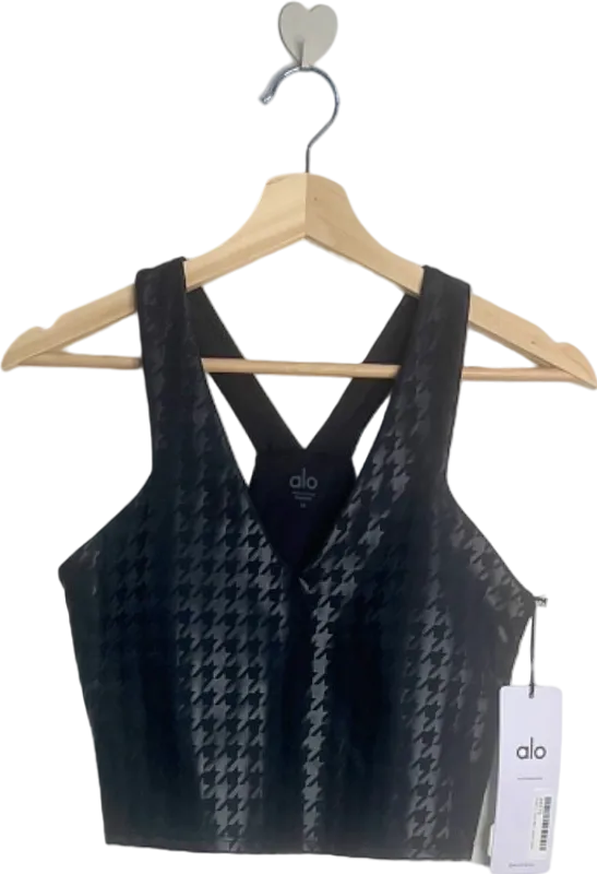 Alo Yoga Black Airlift Glimmer Houndstooth Real Bra Tank UK M