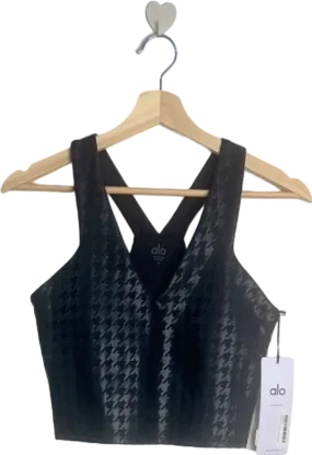 Alo Yoga Black Airlift Glimmer Houndstooth Real Bra Tank UK M