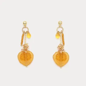 Amber Heart Flower Earrings