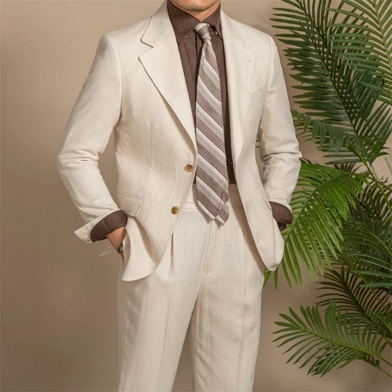 Apricot Hemp-Textured Slim Fit Men's Suit