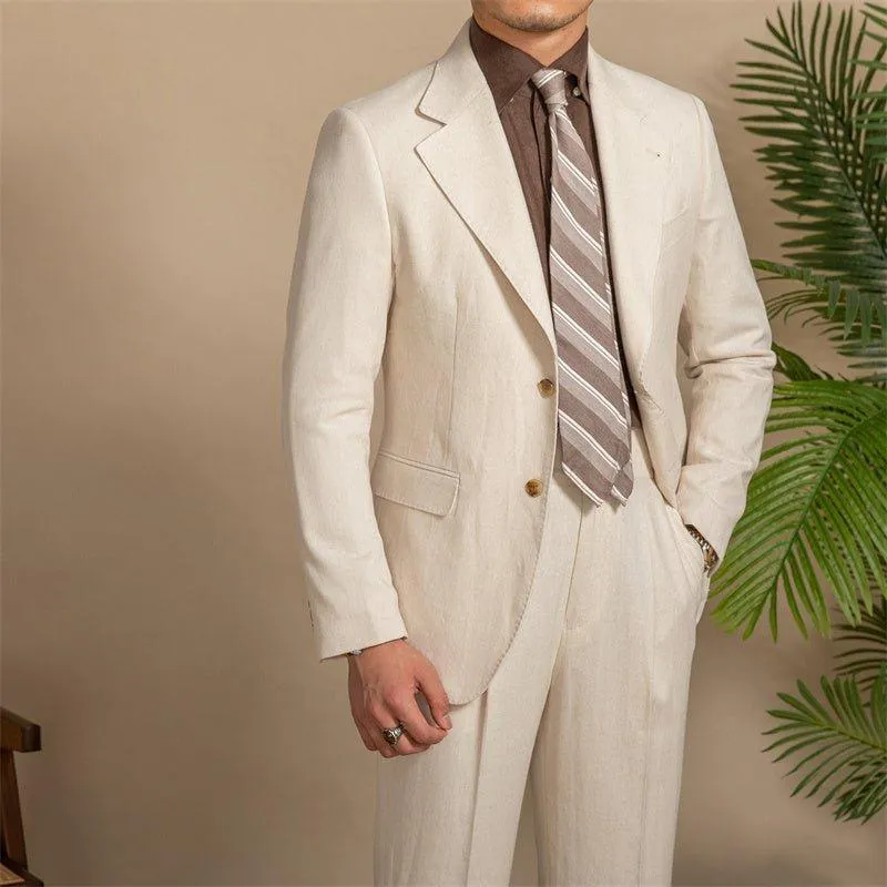 Apricot Hemp-Textured Slim Fit Men's Suit