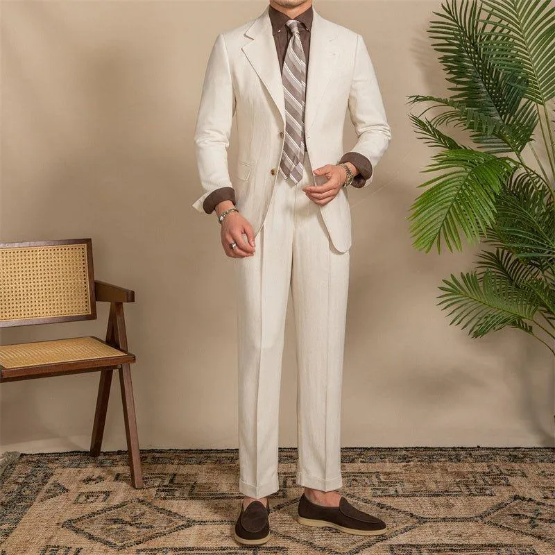 Apricot Hemp-Textured Slim Fit Men's Suit