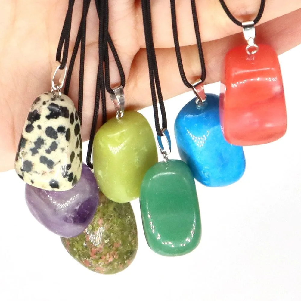 Aventurine and Other Stones Natural Crystal Irregular Tumbled Stone Reiki Rope Necklace