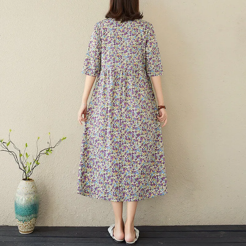 Babakud Plus Size - Summer Floral Printed Linen Loose Dress