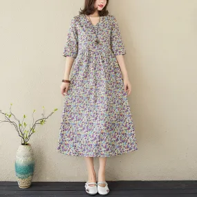 Babakud Plus Size - Summer Floral Printed Linen Loose Dress