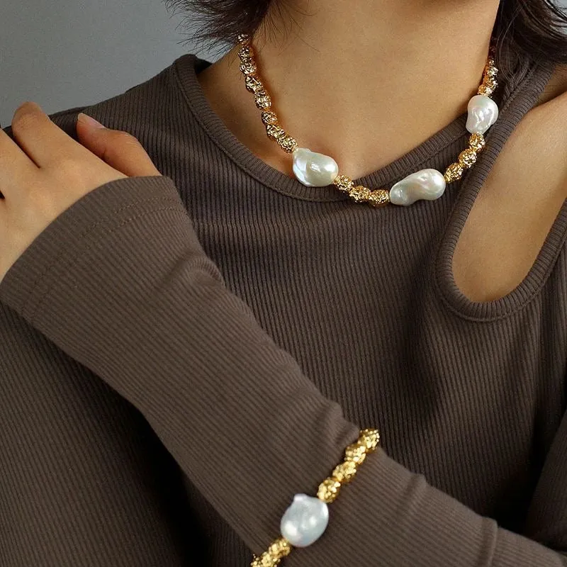 Baroque Pearl Gold Necklace I Bracelet