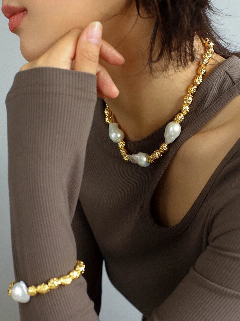 Baroque Pearl Gold Necklace I Bracelet