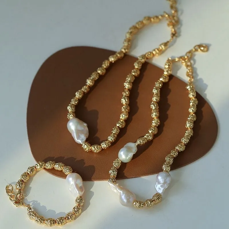 Baroque Pearl Gold Necklace I Bracelet