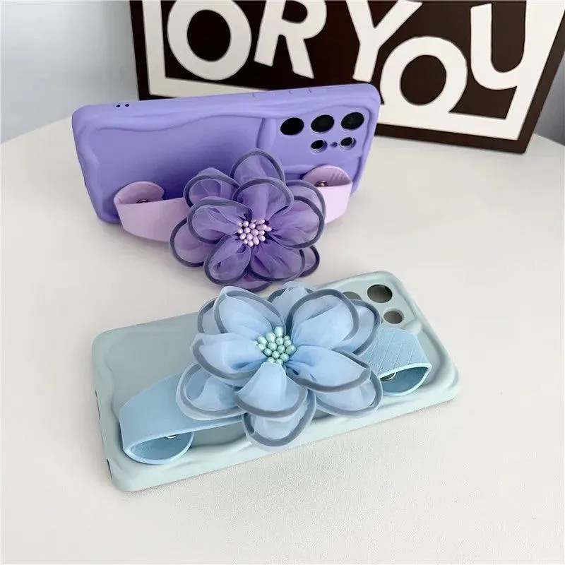 BCPC338 Cute Phone Case for Galaxy S23 FE, S22 Ultra, S21, S20 FE, A54 14, A24 34, A23 33, A53 73, A32, A52S, A50, A51, and A71 - Flower Hand Band Phone Holder