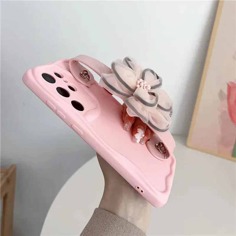 BCPC338 Cute Phone Case for Galaxy S23 FE, S22 Ultra, S21, S20 FE, A54 14, A24 34, A23 33, A53 73, A32, A52S, A50, A51, and A71 - Flower Hand Band Phone Holder