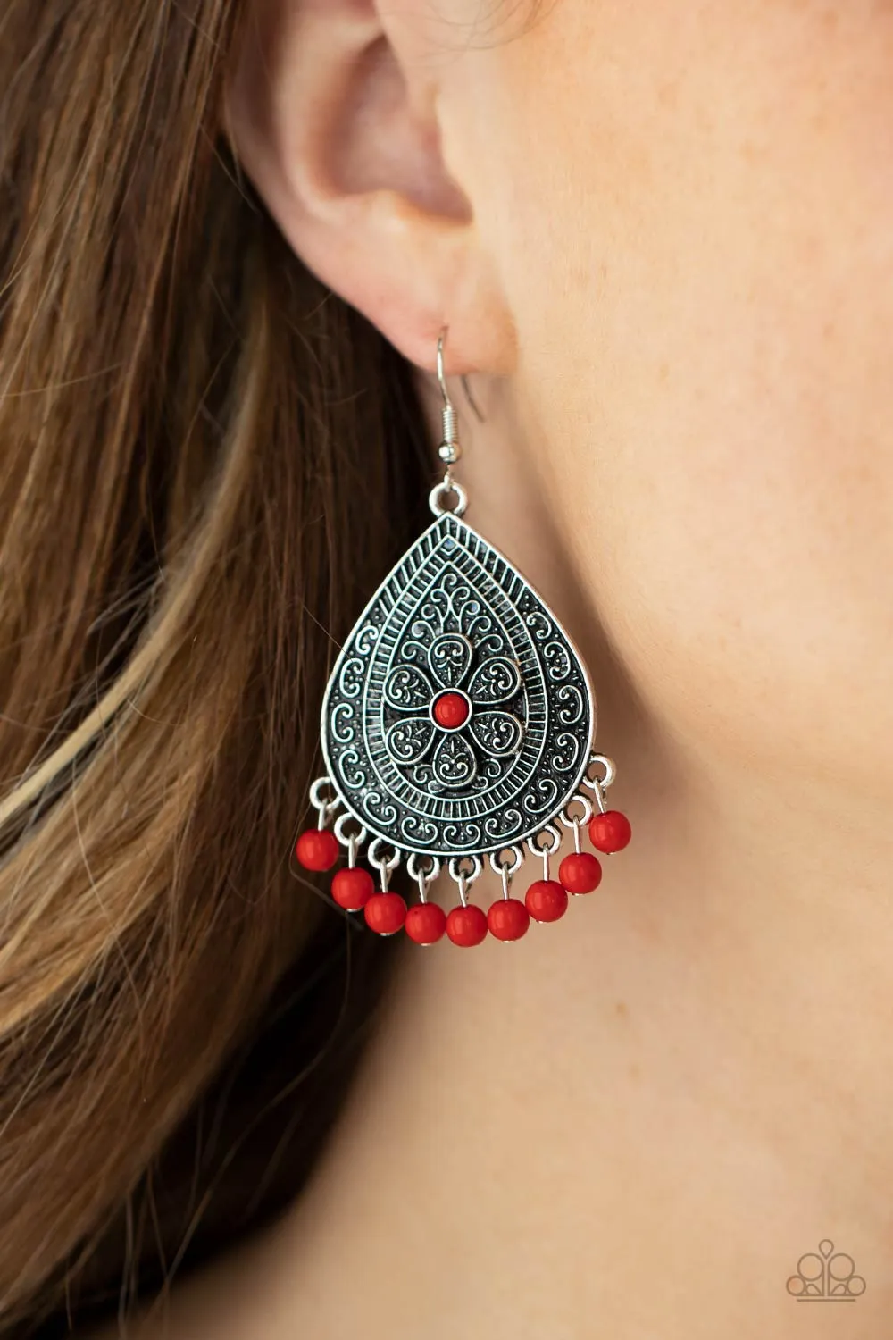 Blossoming Teardrops - Red Earring