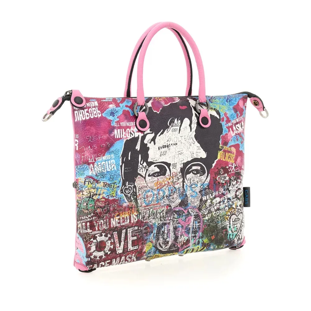 Borsa Donna a Mano con Tracolla GABS G3 PLUS Trip in Pelle Martellata stampa Murales Pop Large