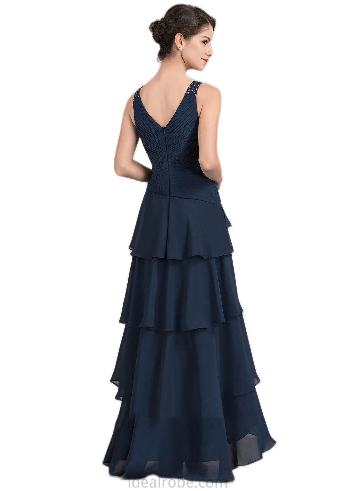 Cali A-Line V-neck Asymmetrical Chiffon Mother of the Bride Dress With Beading Sequins Cascading Ruffles STK126P0014733