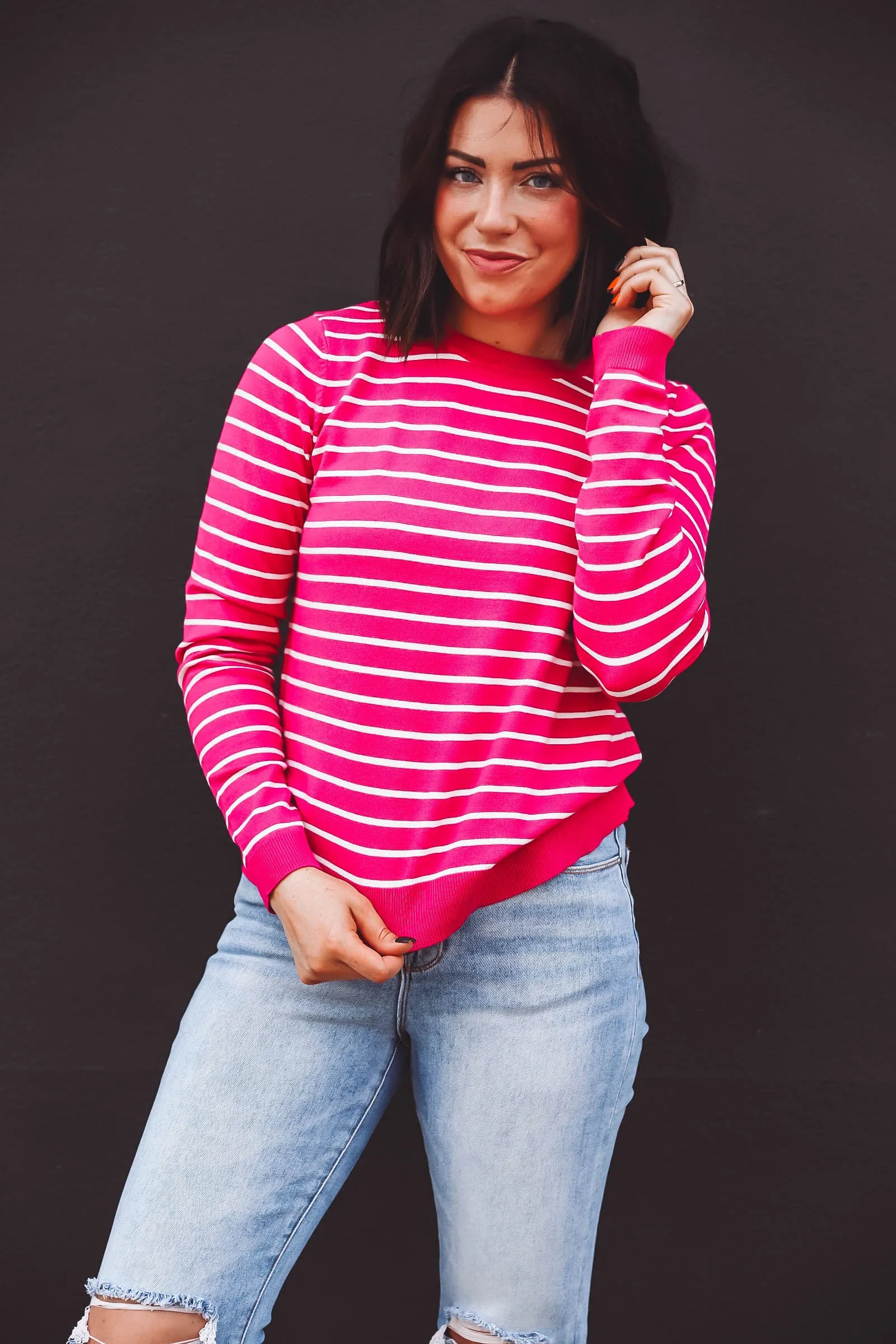 Christina Striped Sweater-Pink