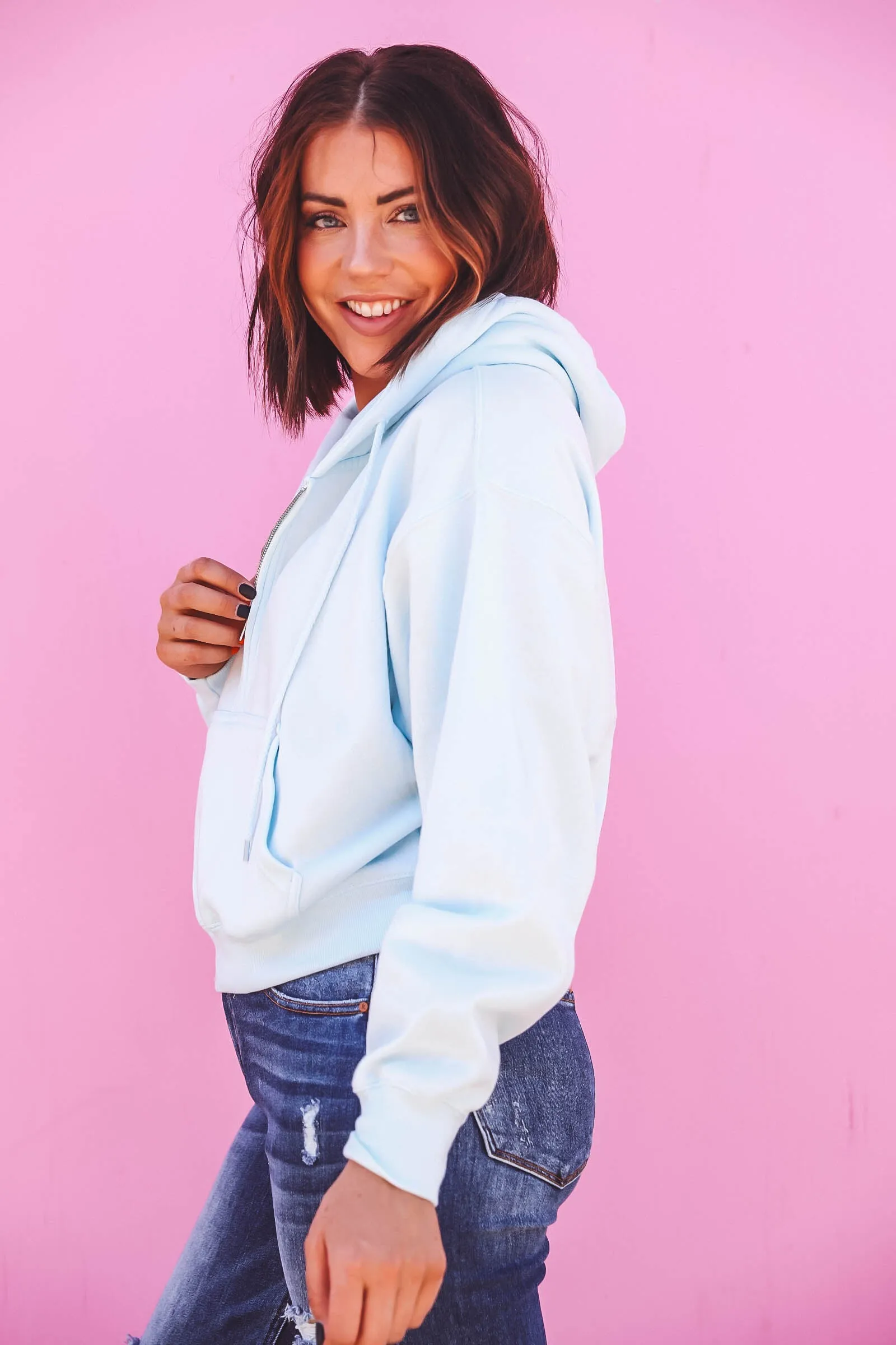 Cora Quarter Zip Pullover-Light Blue