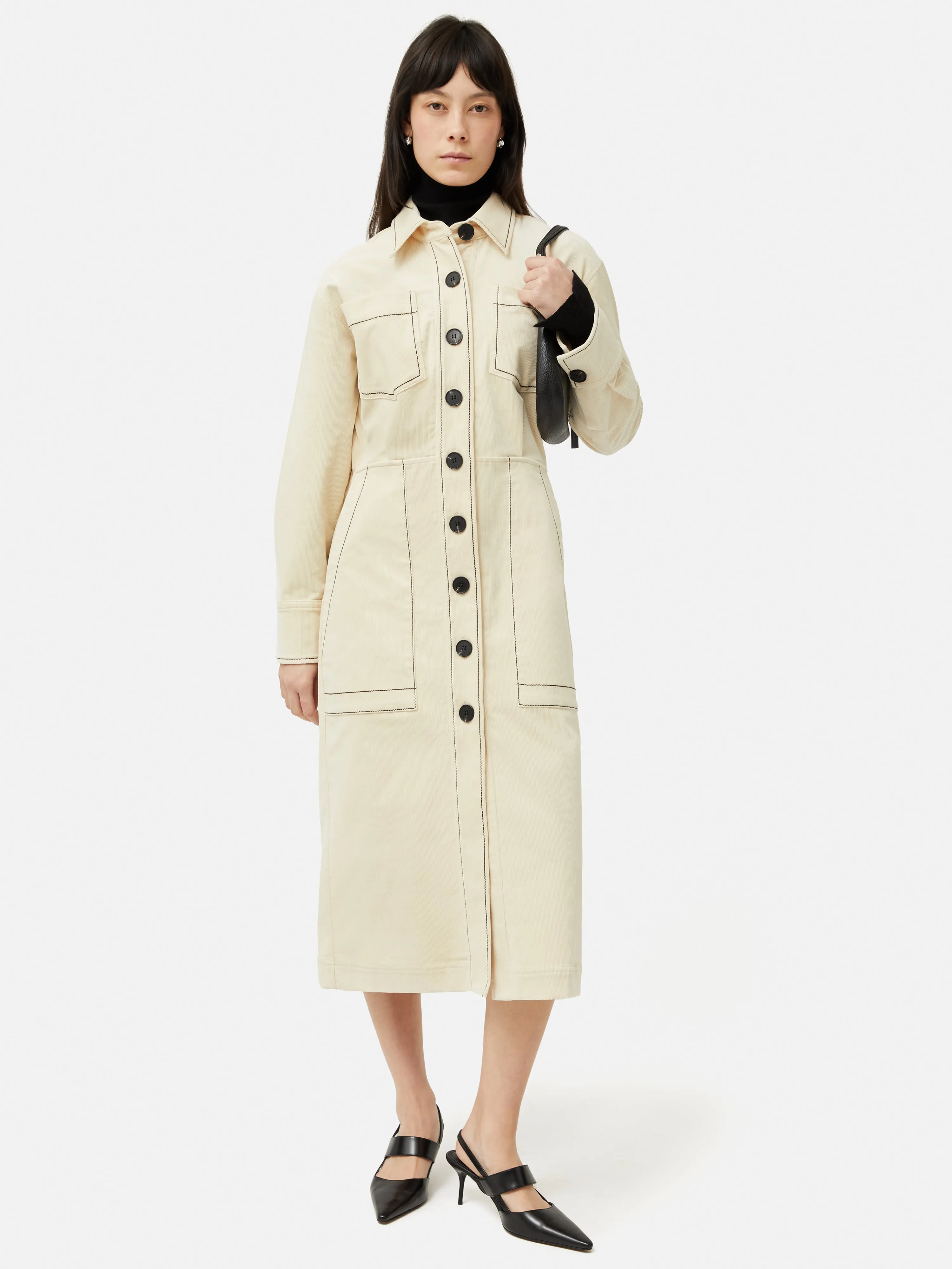 Cord Shirt Dress | Cream