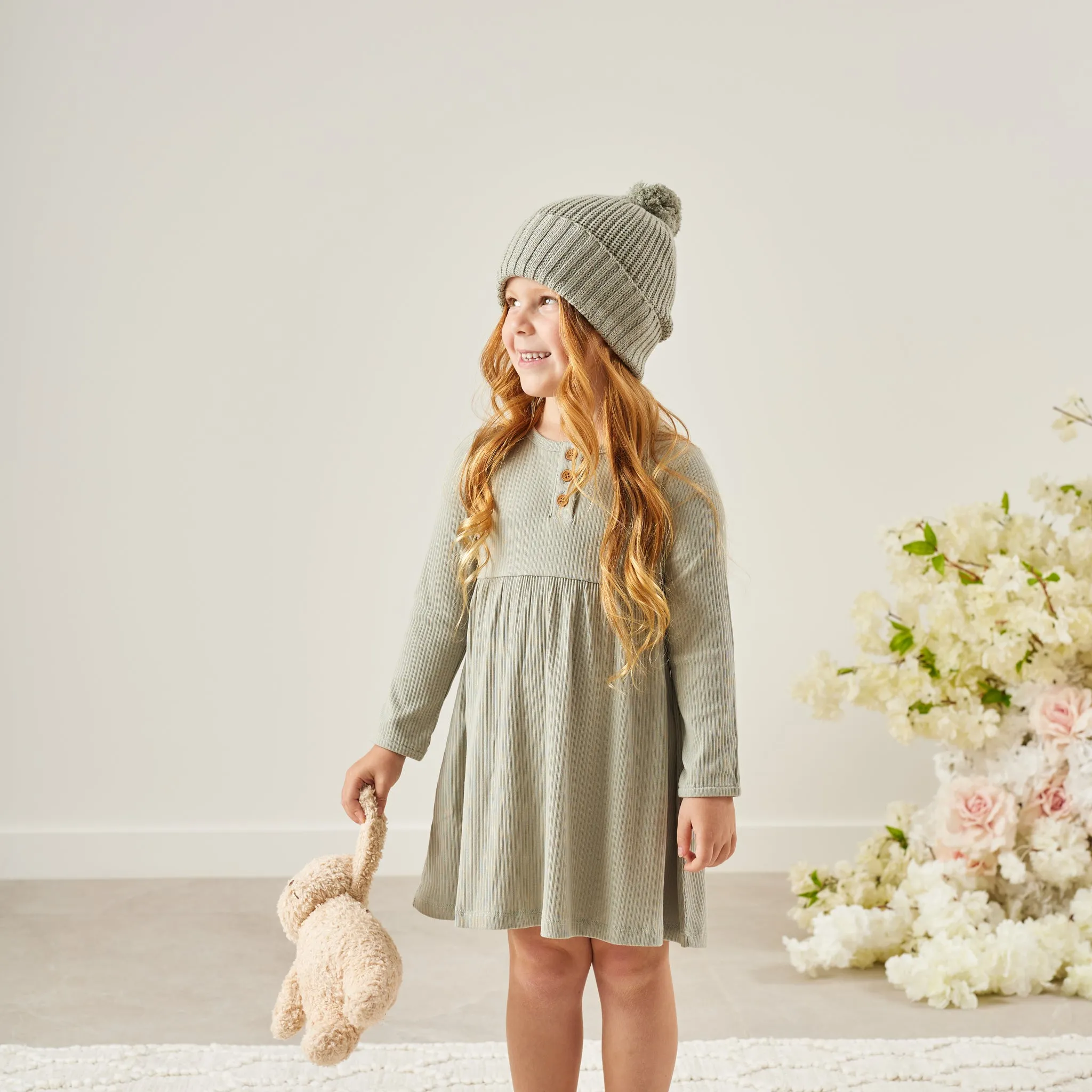 Cozy Basic LS Dress - Basil