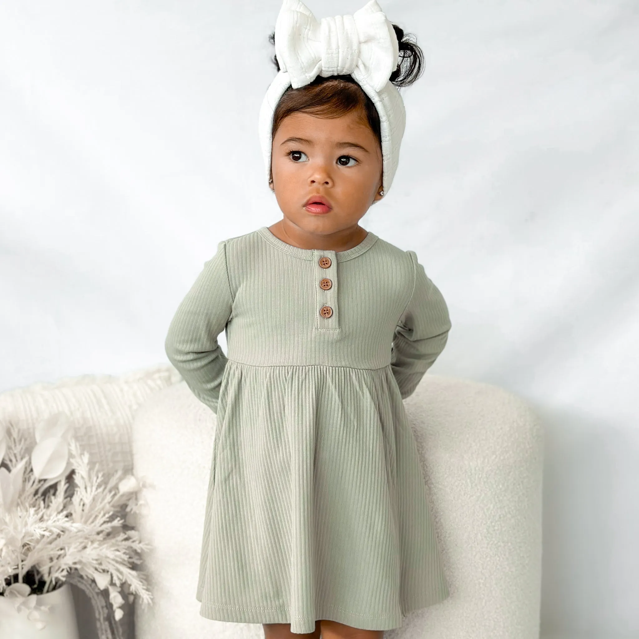 Cozy Basic LS Dress - Basil