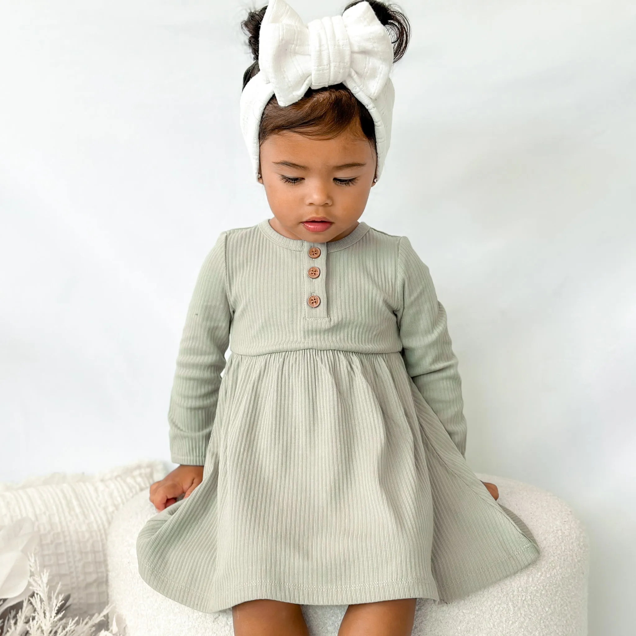 Cozy Basic LS Dress - Basil