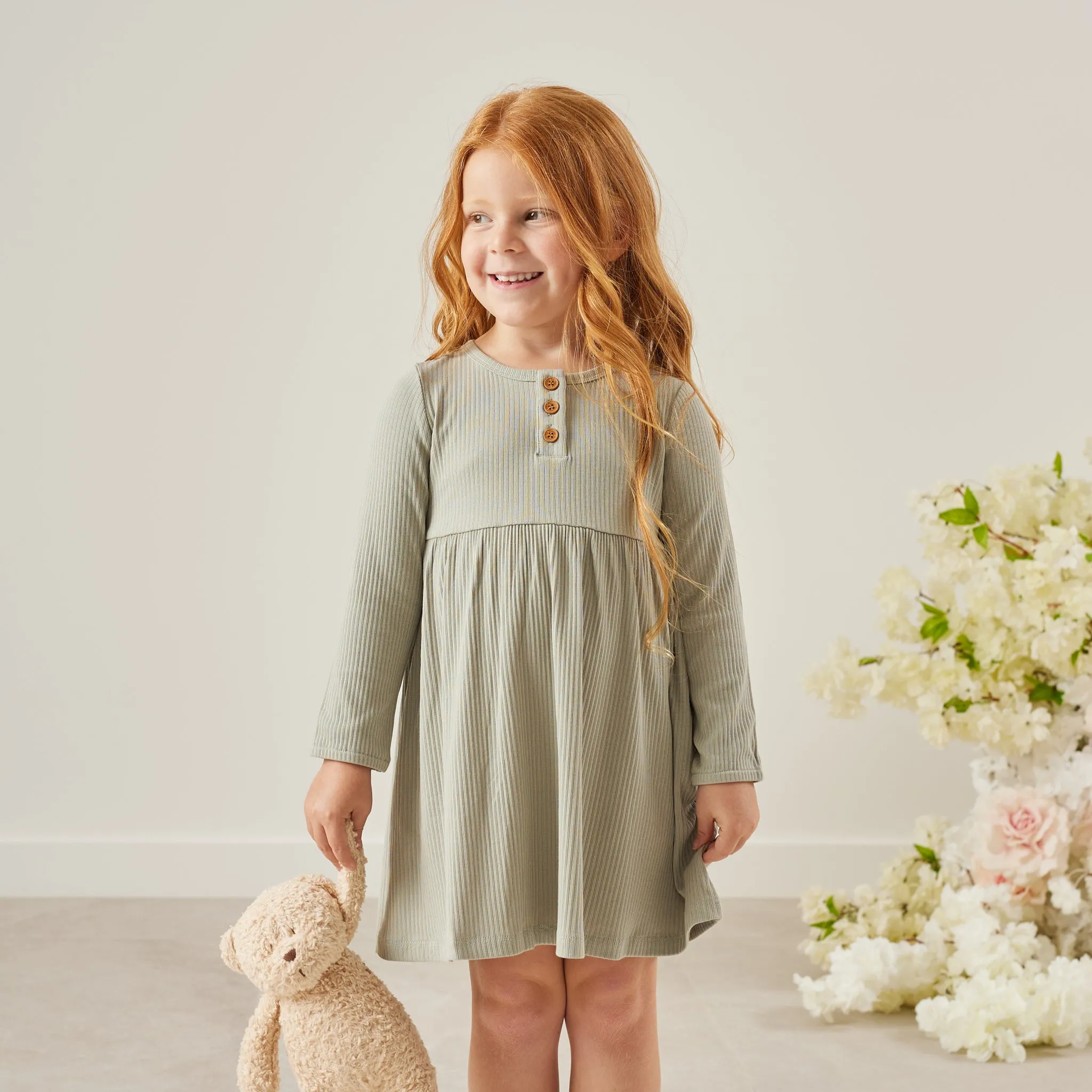 Cozy Basic LS Dress - Basil