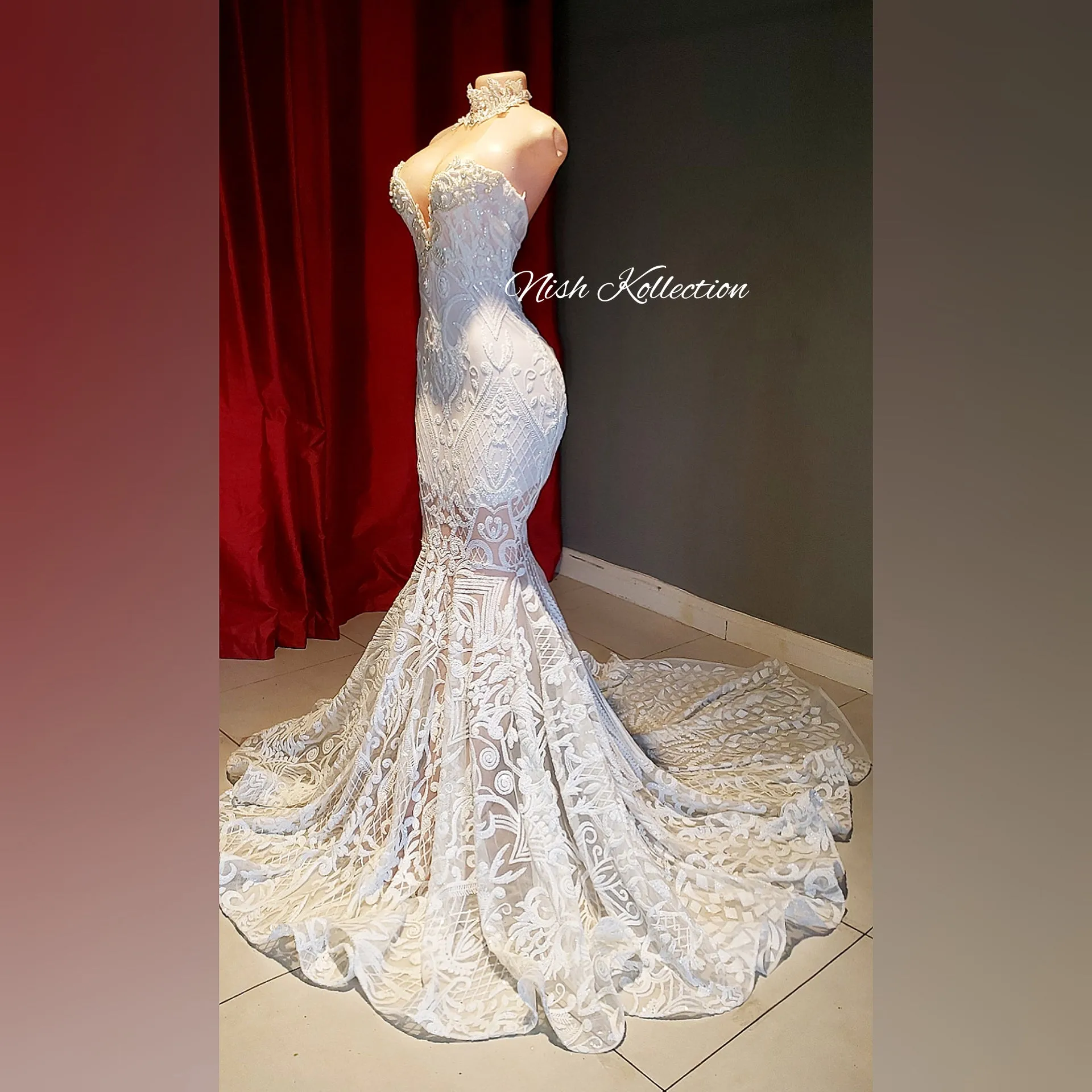 Crystal Pearl turtle neck mermaid wedding dress