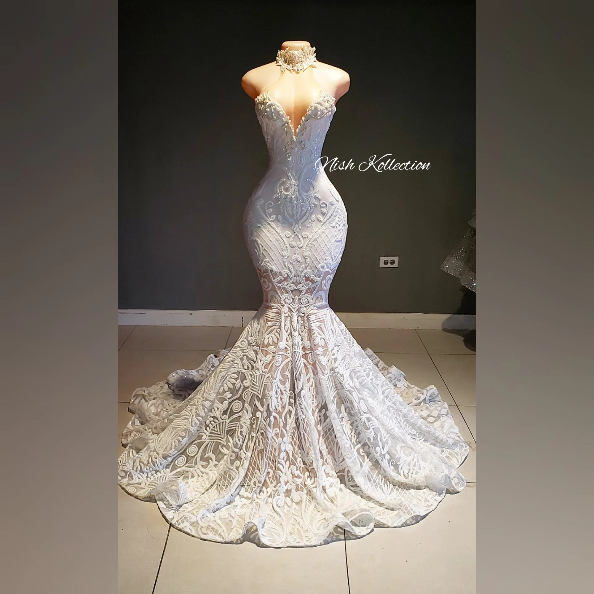 Crystal Pearl turtle neck mermaid wedding dress