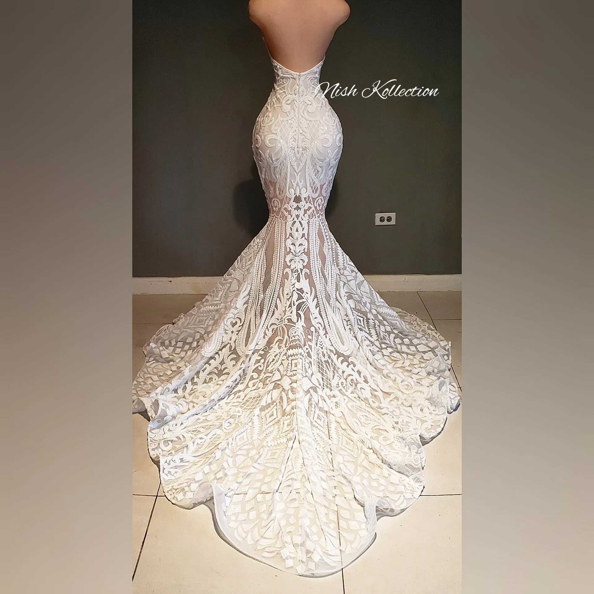 Crystal Pearl turtle neck mermaid wedding dress