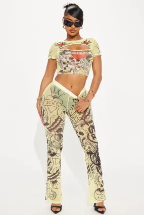 Ed Hardy Skulls Mesh Pant Set - Lime