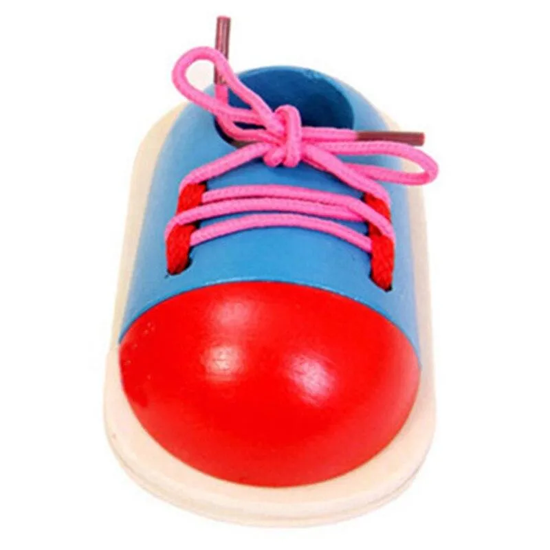 Educational Learning Education 1Piece Fashion Toddler Lacing Shoes Montessori Kids Wooden Toys Children Toys Drop Shipping