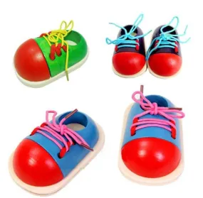 Educational Learning Education 1Piece Fashion Toddler Lacing Shoes Montessori Kids Wooden Toys Children Toys Drop Shipping