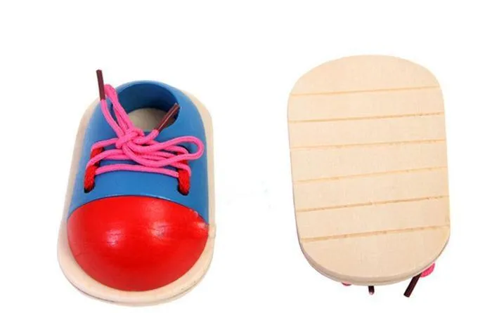 Educational Learning Education 1Piece Fashion Toddler Lacing Shoes Montessori Kids Wooden Toys Children Toys Drop Shipping