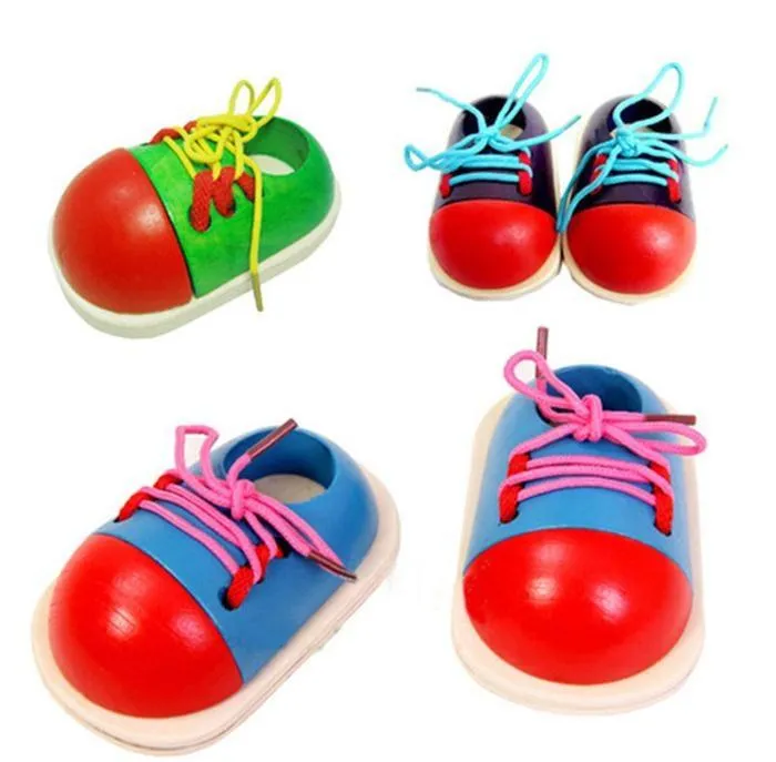 Educational Learning Education 1Piece Fashion Toddler Lacing Shoes Montessori Kids Wooden Toys Children Toys Drop Shipping