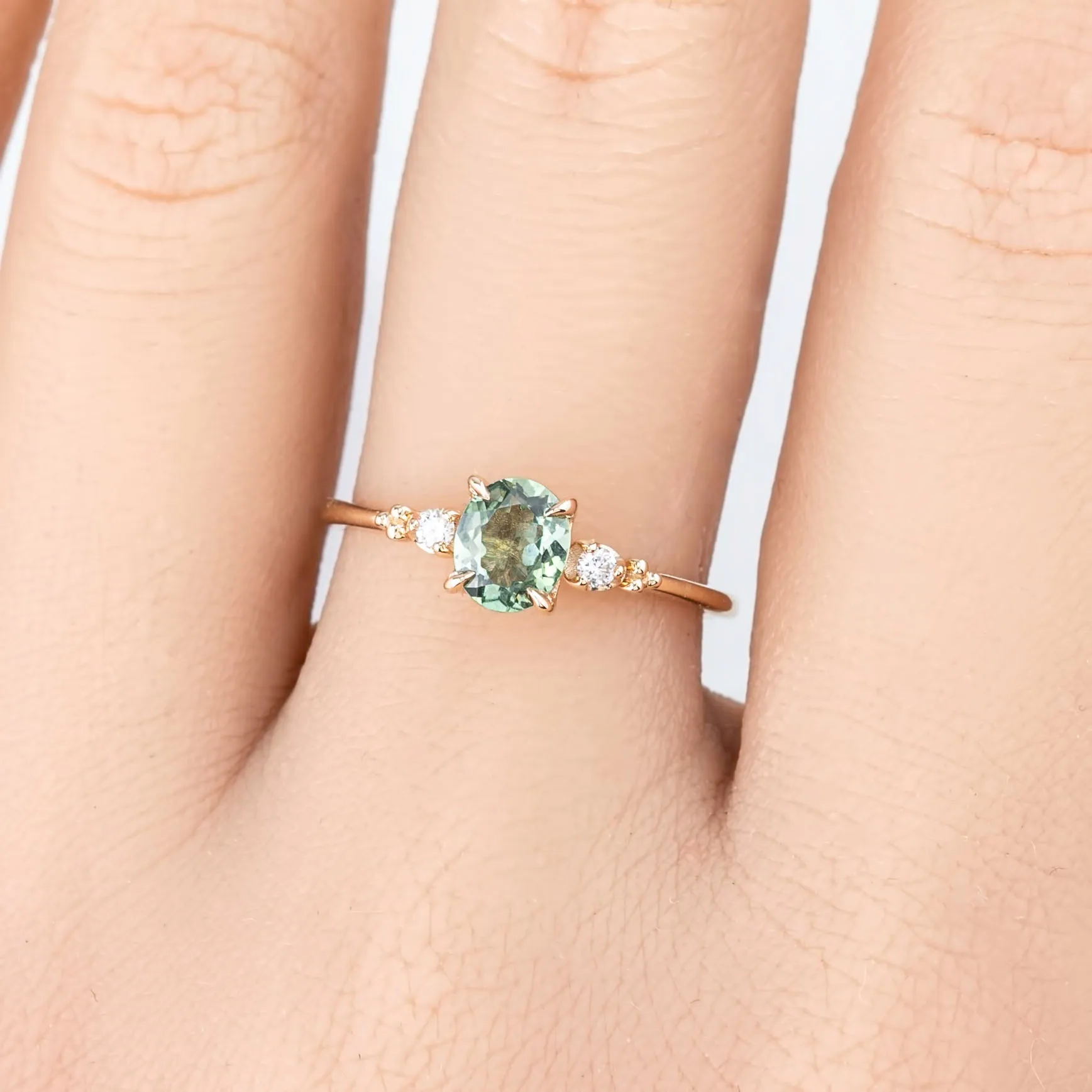 Estel Ring 6x5mm 0.85ct Light green Montana Sapphire, 14K Yellow Gold