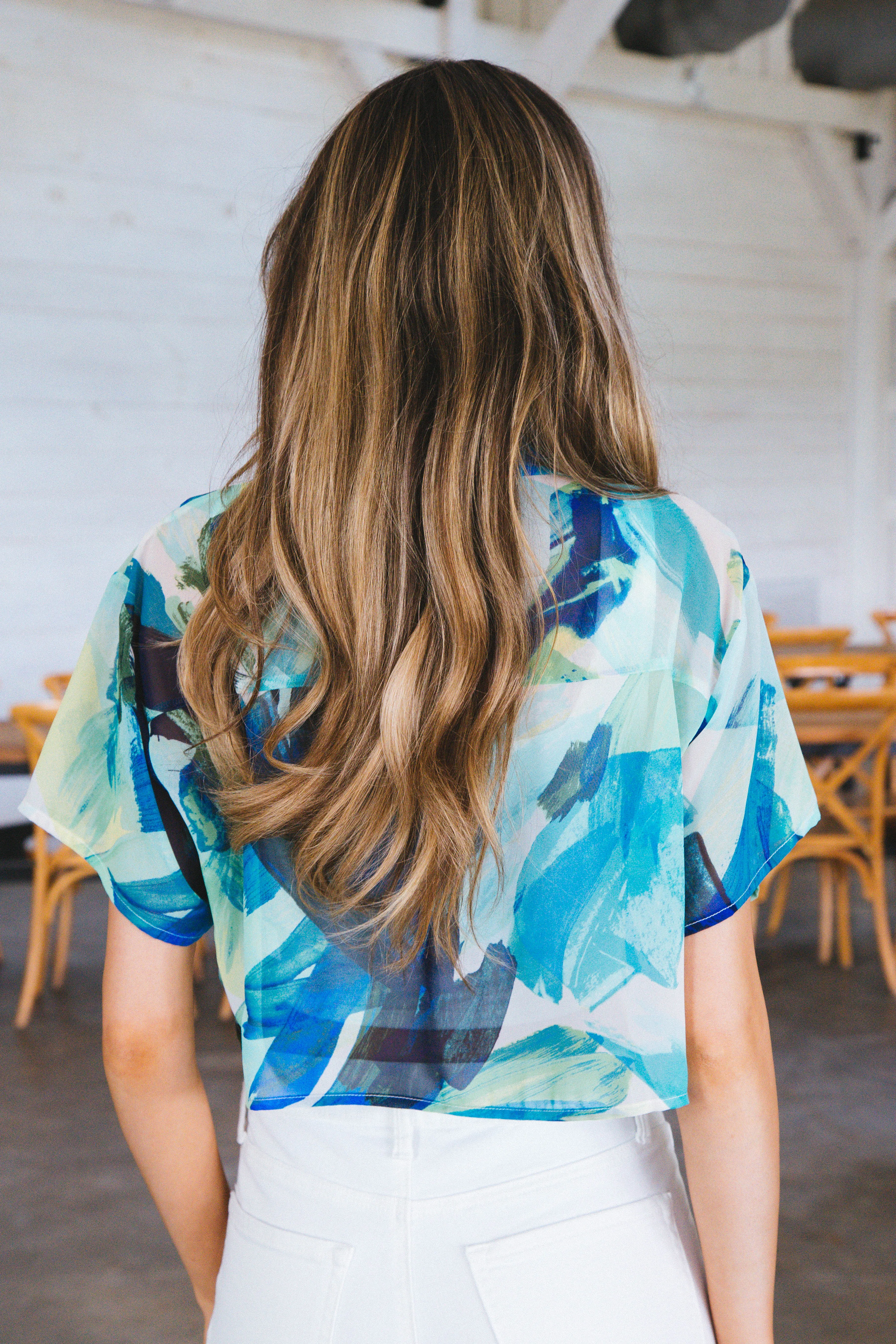 Fen Boxy Crop Top, Blue Multi