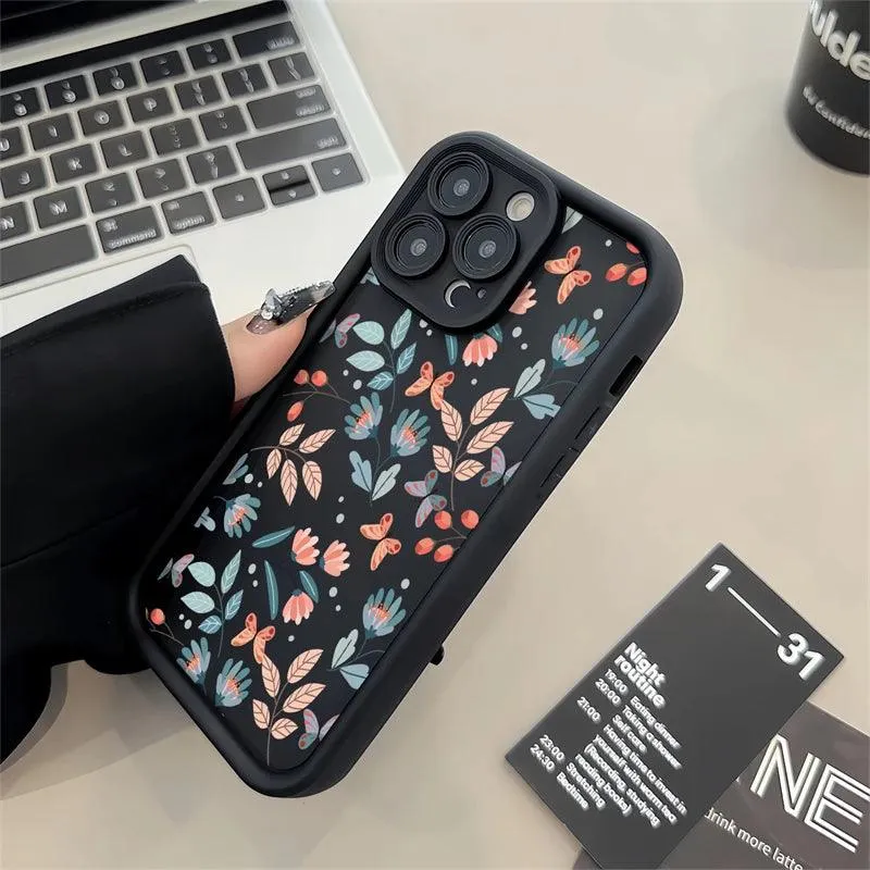 Floral Black Cute Phone Case For Huawei Honor 50, 90, 20, 9X Pro, X9, X30, Y9 Prime 2019, and Magic 5 Pro - CPC081 Pattern