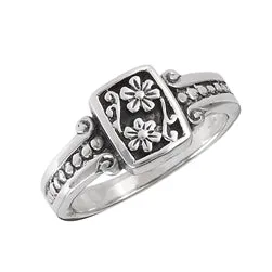 Flower & Scroll Signet Ring