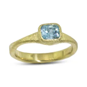 Forged Cushion Cut Blue Zircon Ring in 18k gold