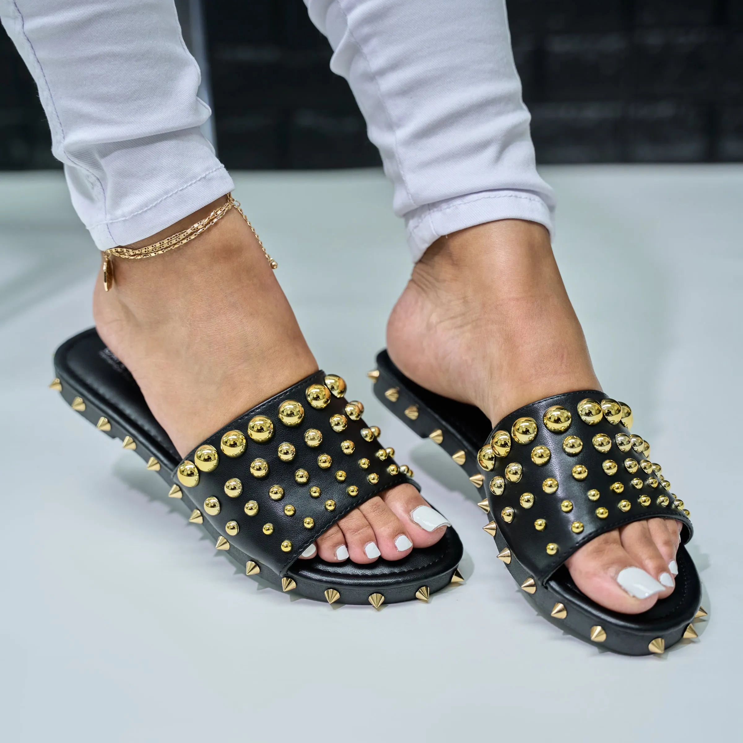 gold studded slide - zacara