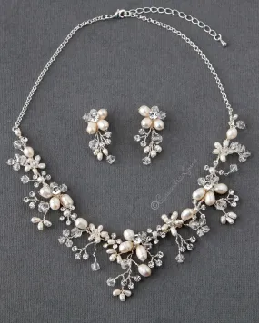 Handmade Pearl and Crystal Bridal Necklace Set