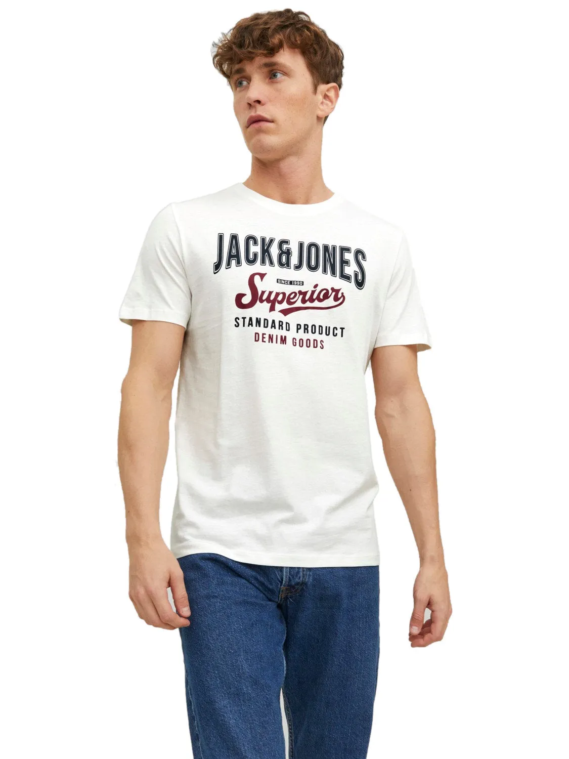 Jack & Jones Mens Printed 'JJELOGO Tee' Crew Neck T-Shirt